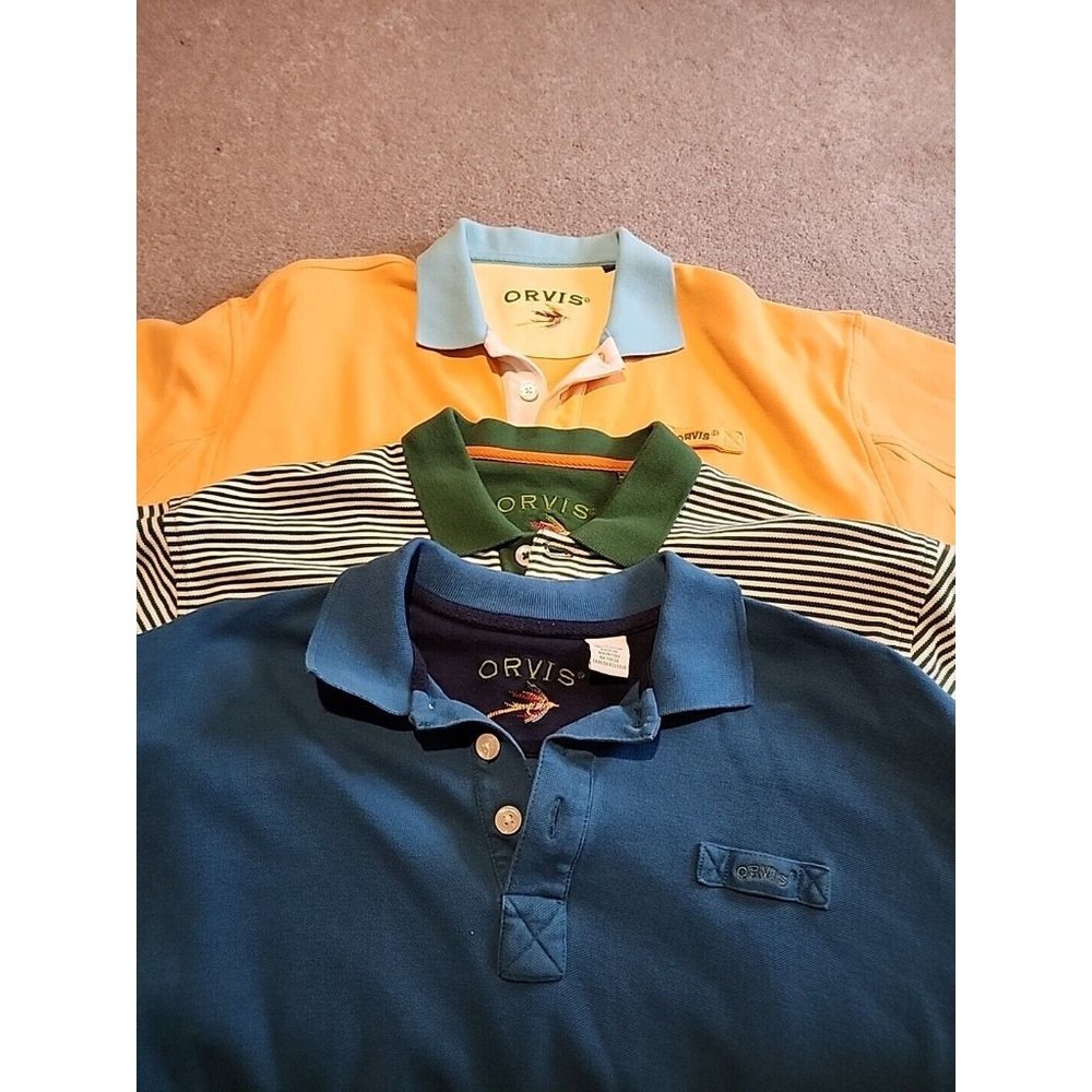 Lot Of 3 Orvis Polo Shirt Mens Lg Outdoor Fishing Casual Cotton Short Sleeves